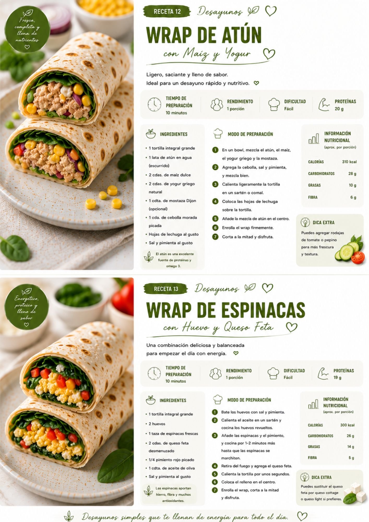 Wrap de atún y wrap de espinacas