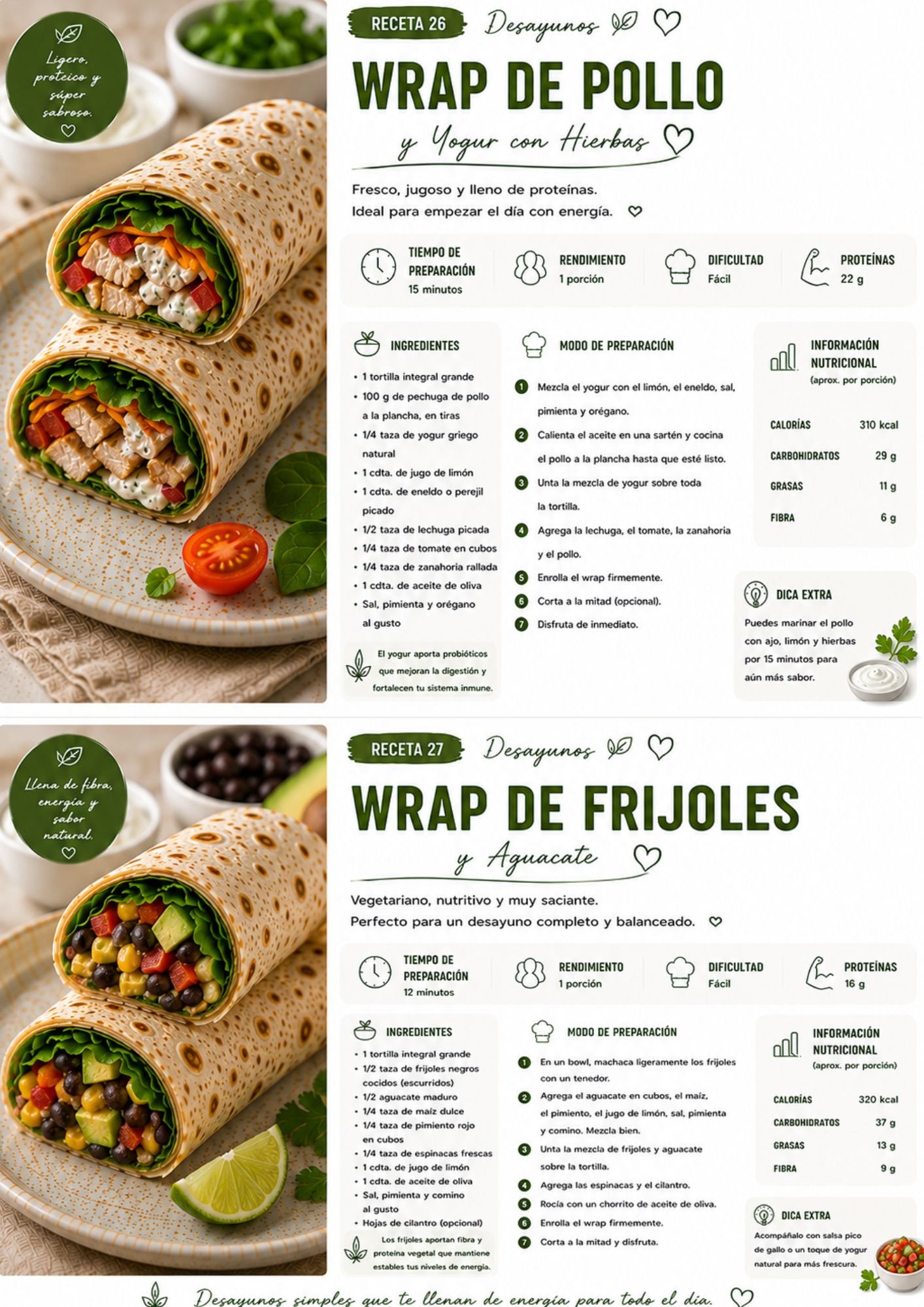 Wrap de pollo y wrap de frijoles