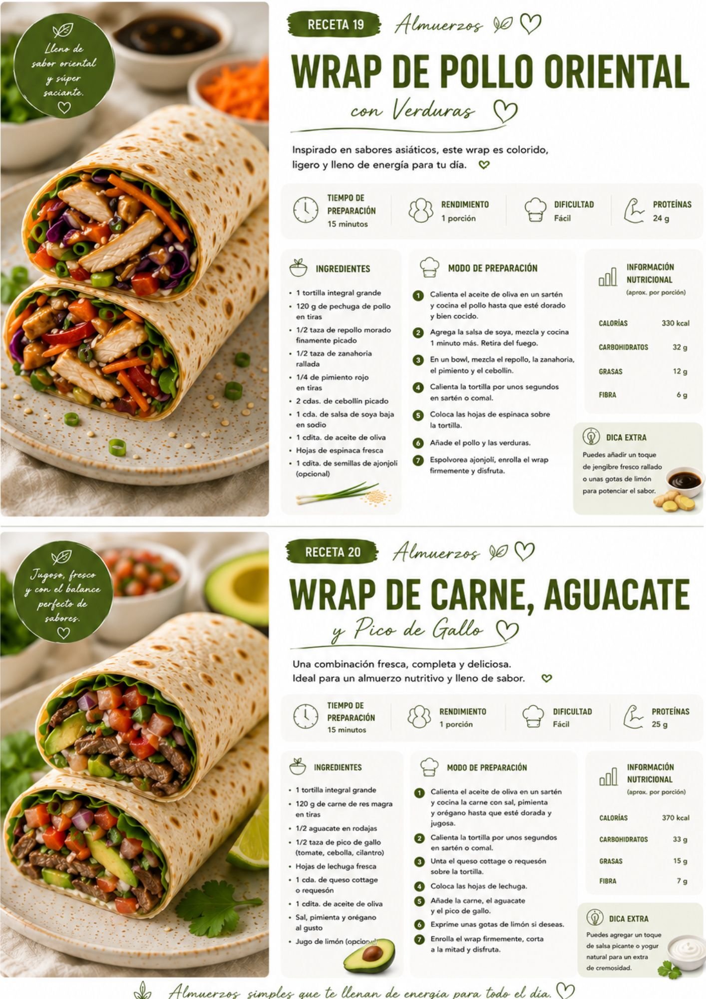 Wrap de pollo oriental y wrap de carne