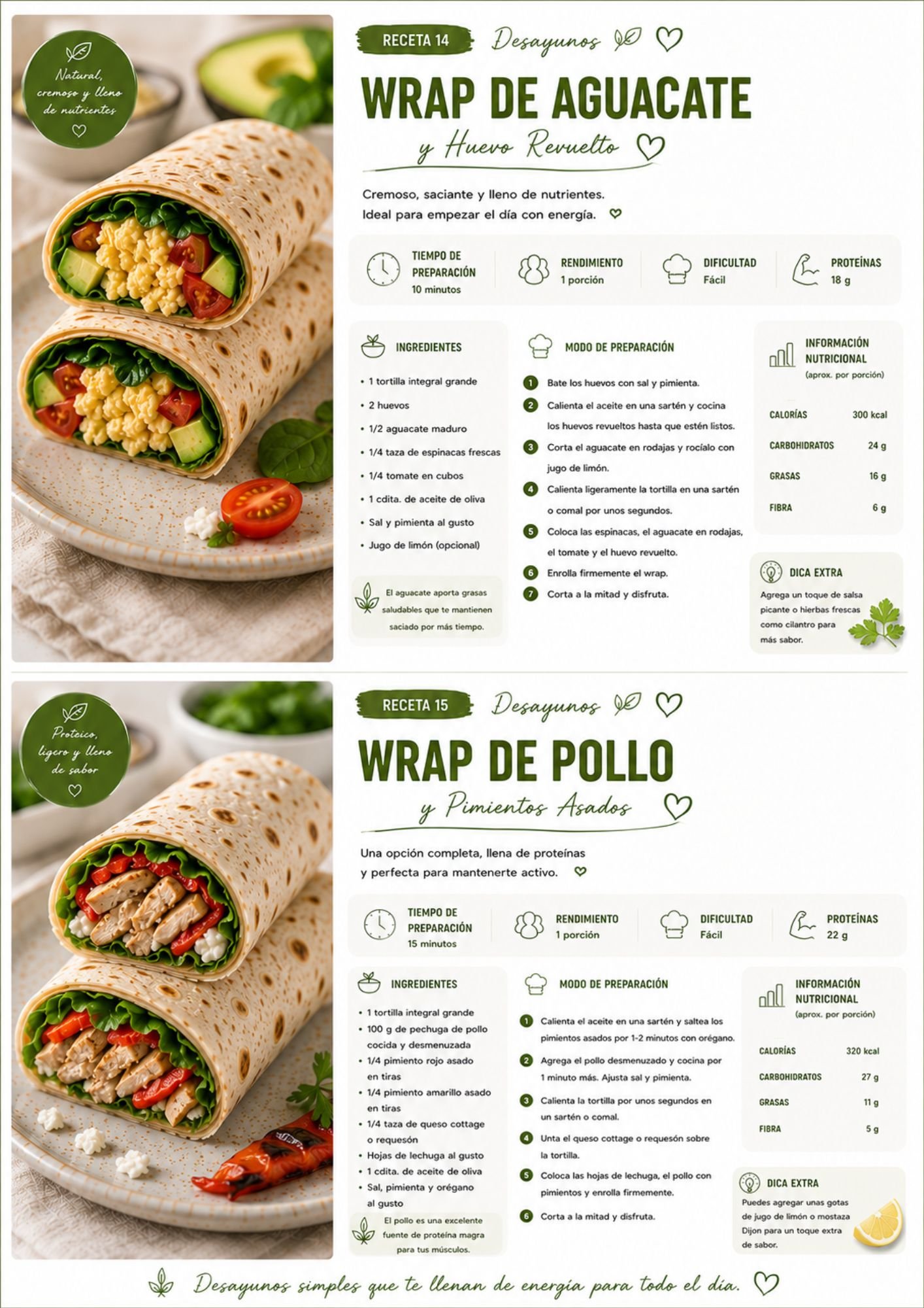Wrap de aguacate y wrap de pollo